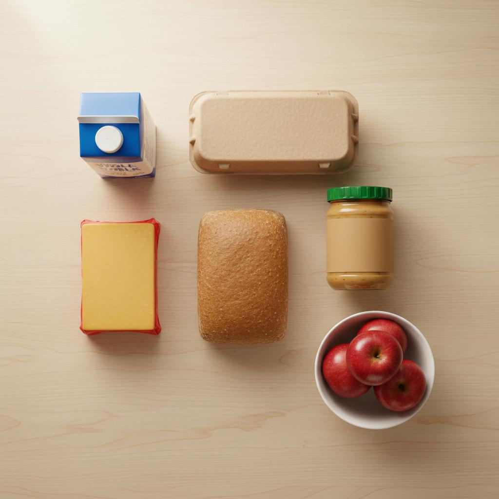 A typical monthly WIC food package is built around specific staples like milk, eggs, whole grains, and infant formula, not a general grocery allowance.